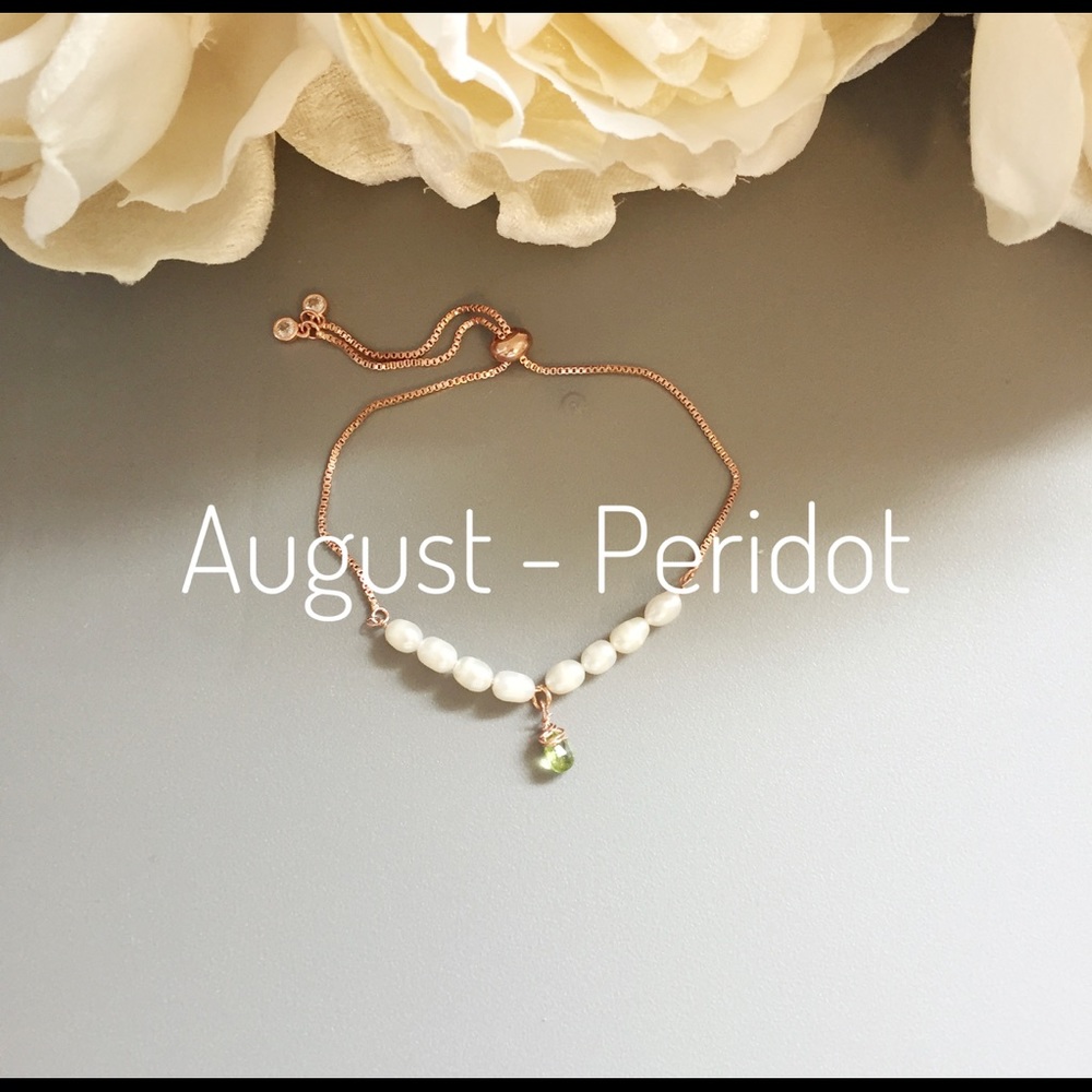Rose Gold Adjustable Bracelet with Peridot drop